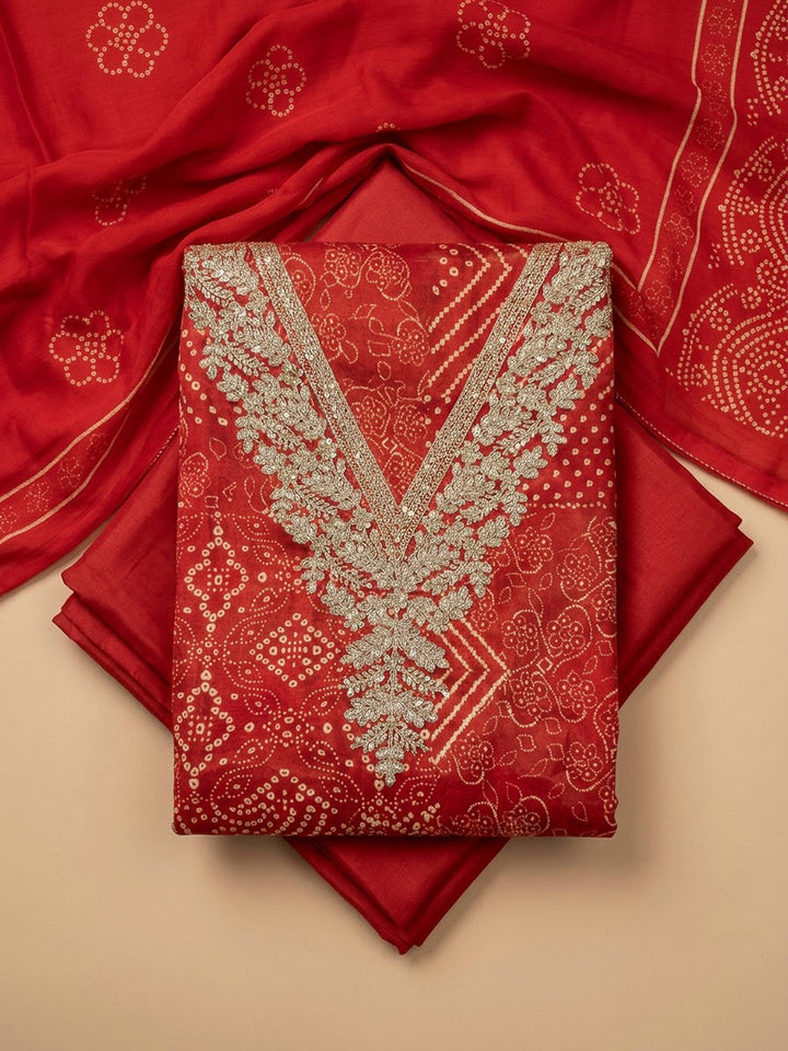 Rust Tissue Embroidered Unstitched Dress Material