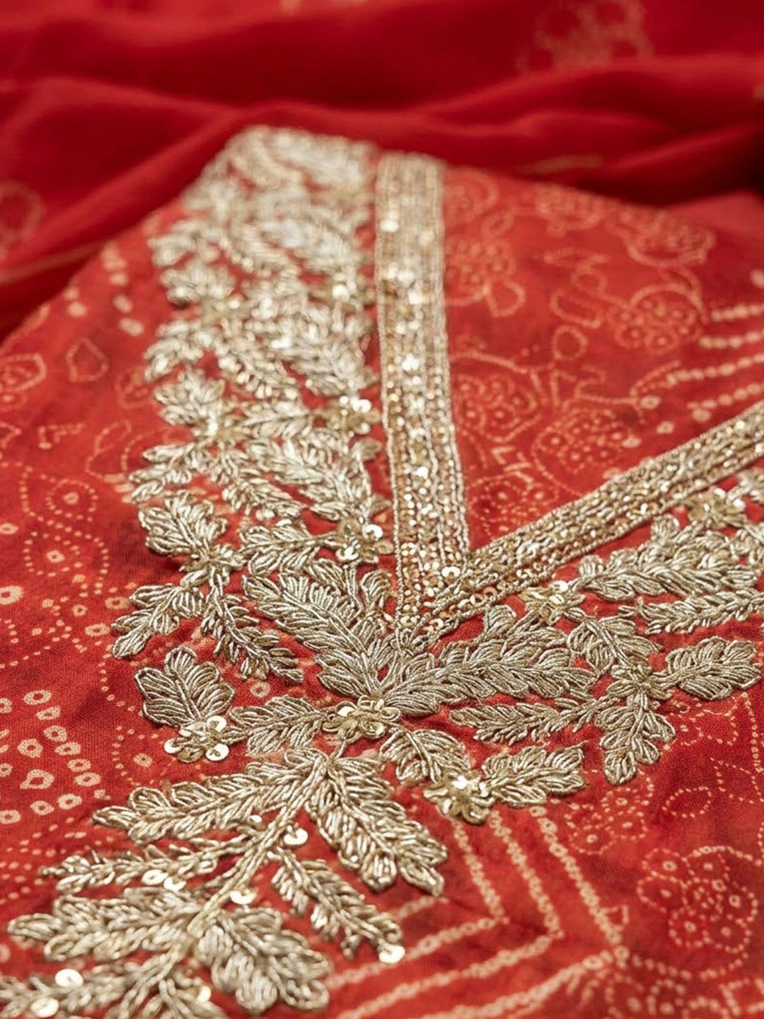 Rust Tissue Embroidered Unstitched Dress Material