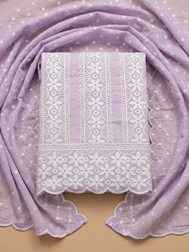 Lavender Cotton Blend Printed Unstitched Dress Material