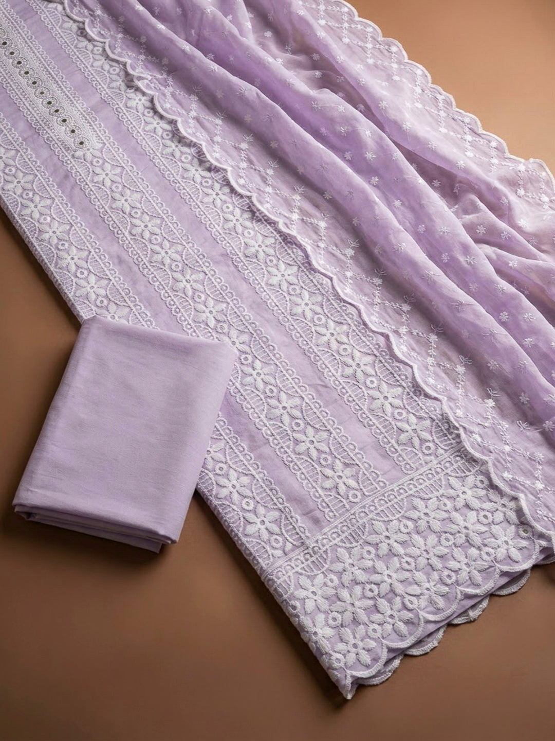 Lavender Cotton Blend Printed Unstitched Dress Material