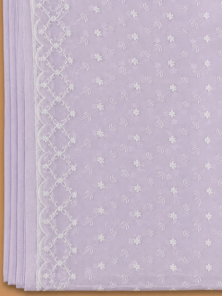 Lavender Cotton Blend Printed Unstitched Dress Material