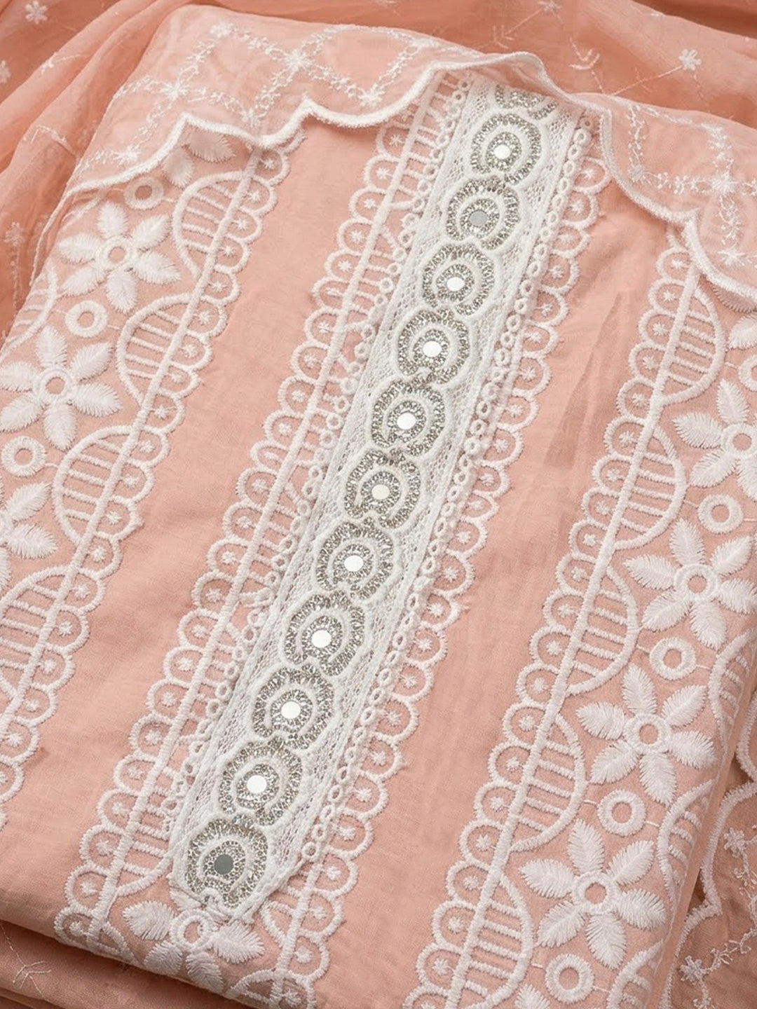 Peach Cotton Blend Printed Unstitched Dress Material