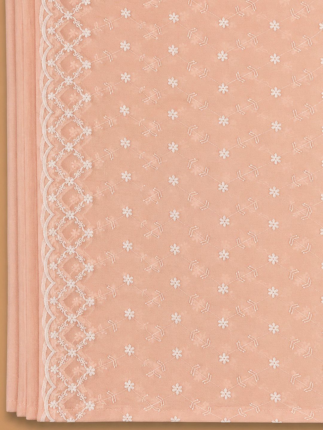 Peach Cotton Blend Printed Unstitched Dress Material