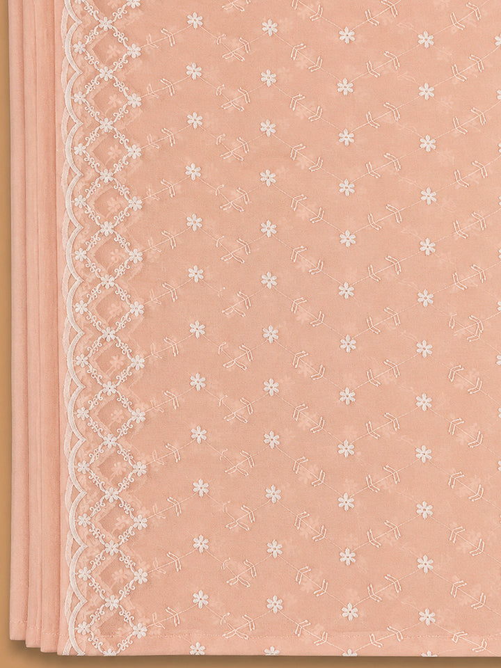 Peach Cotton Blend Printed Unstitched Dress Material