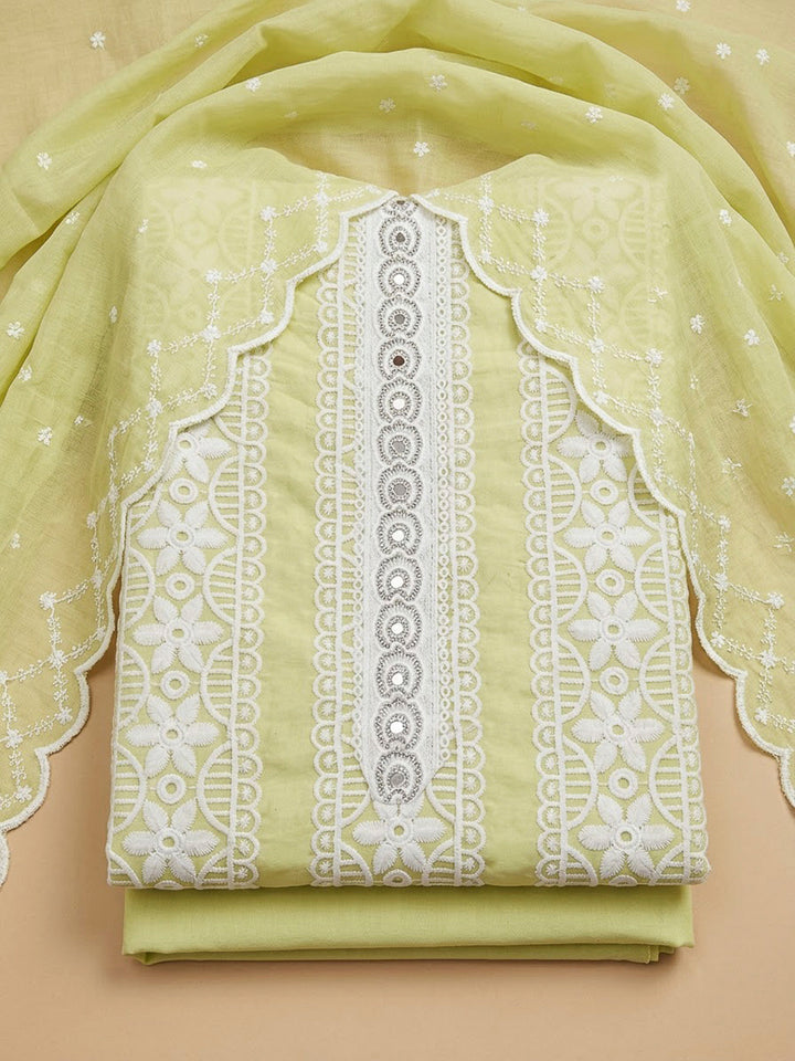 Yellow Cotton Blend Printed Unstitched Dress Material