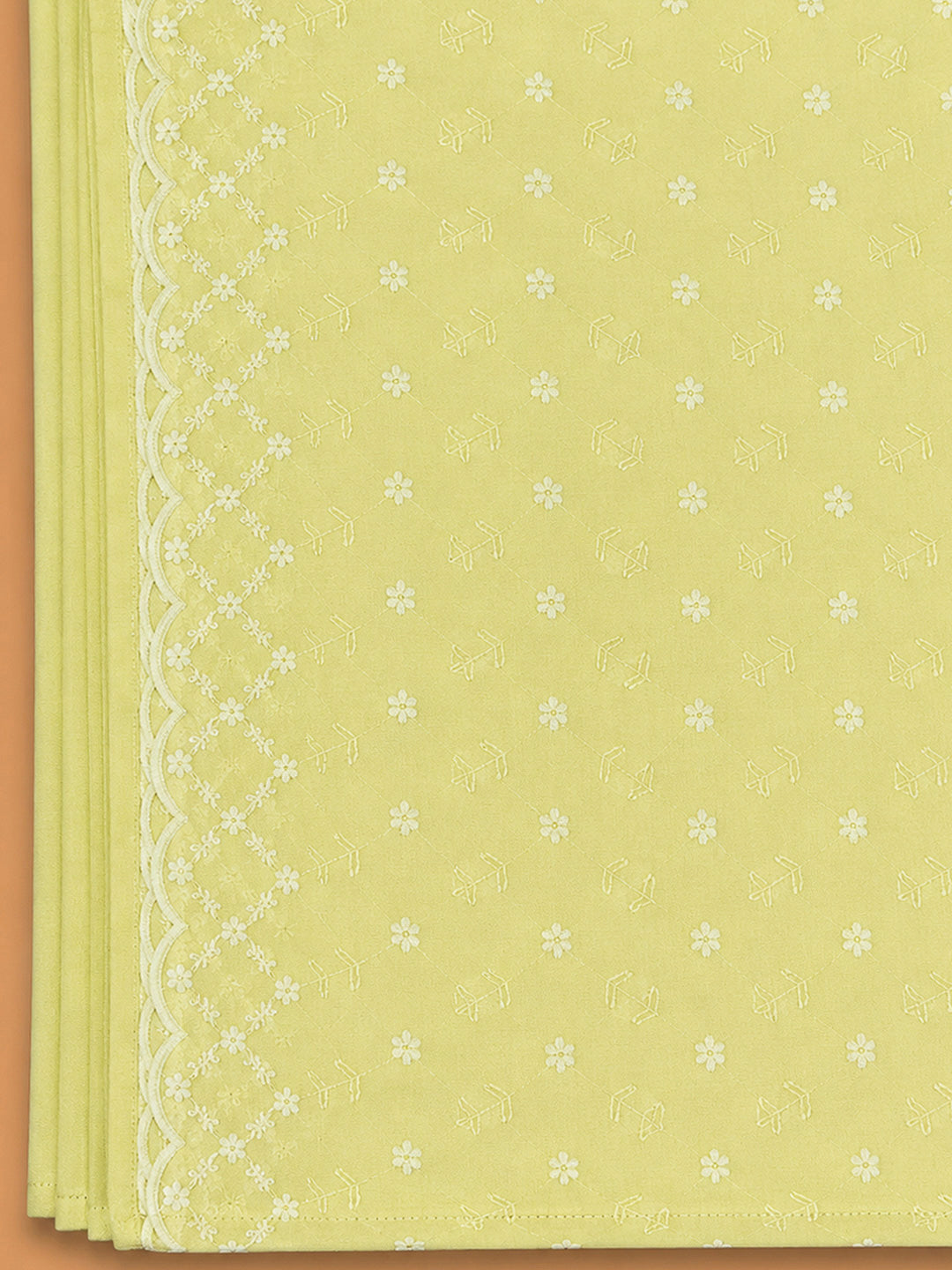 Yellow Cotton Blend Printed Unstitched Dress Material