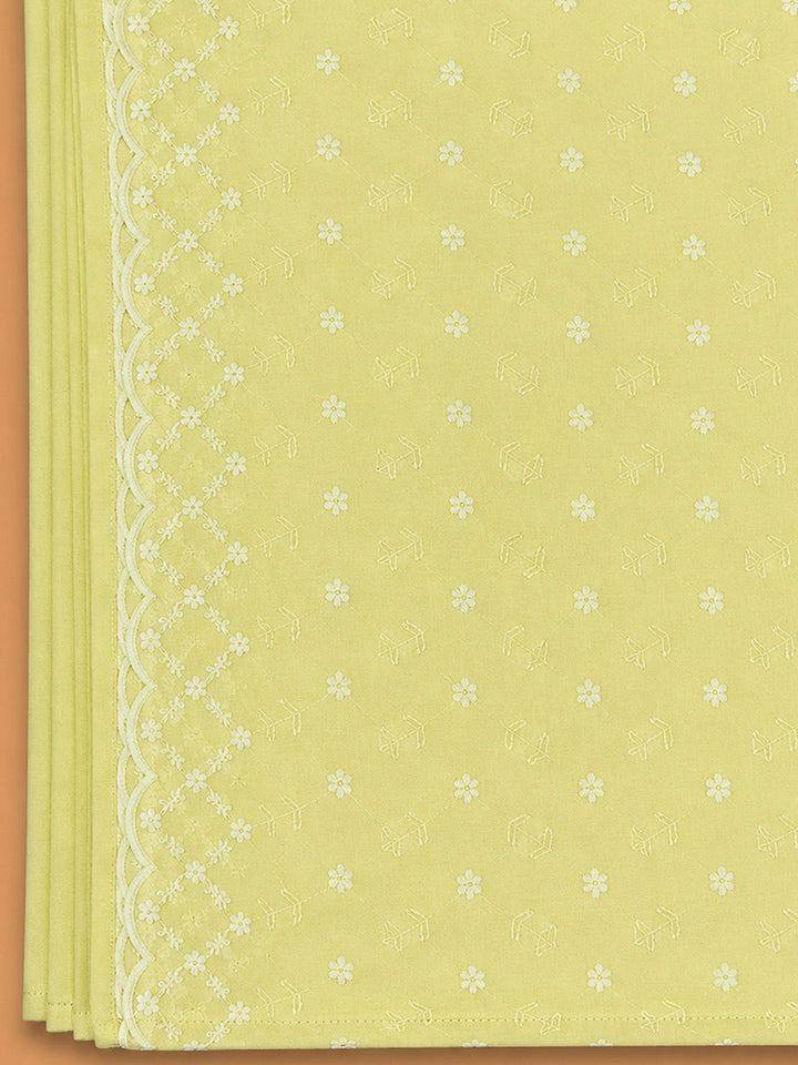 Yellow Cotton Blend Printed Unstitched Dress Material