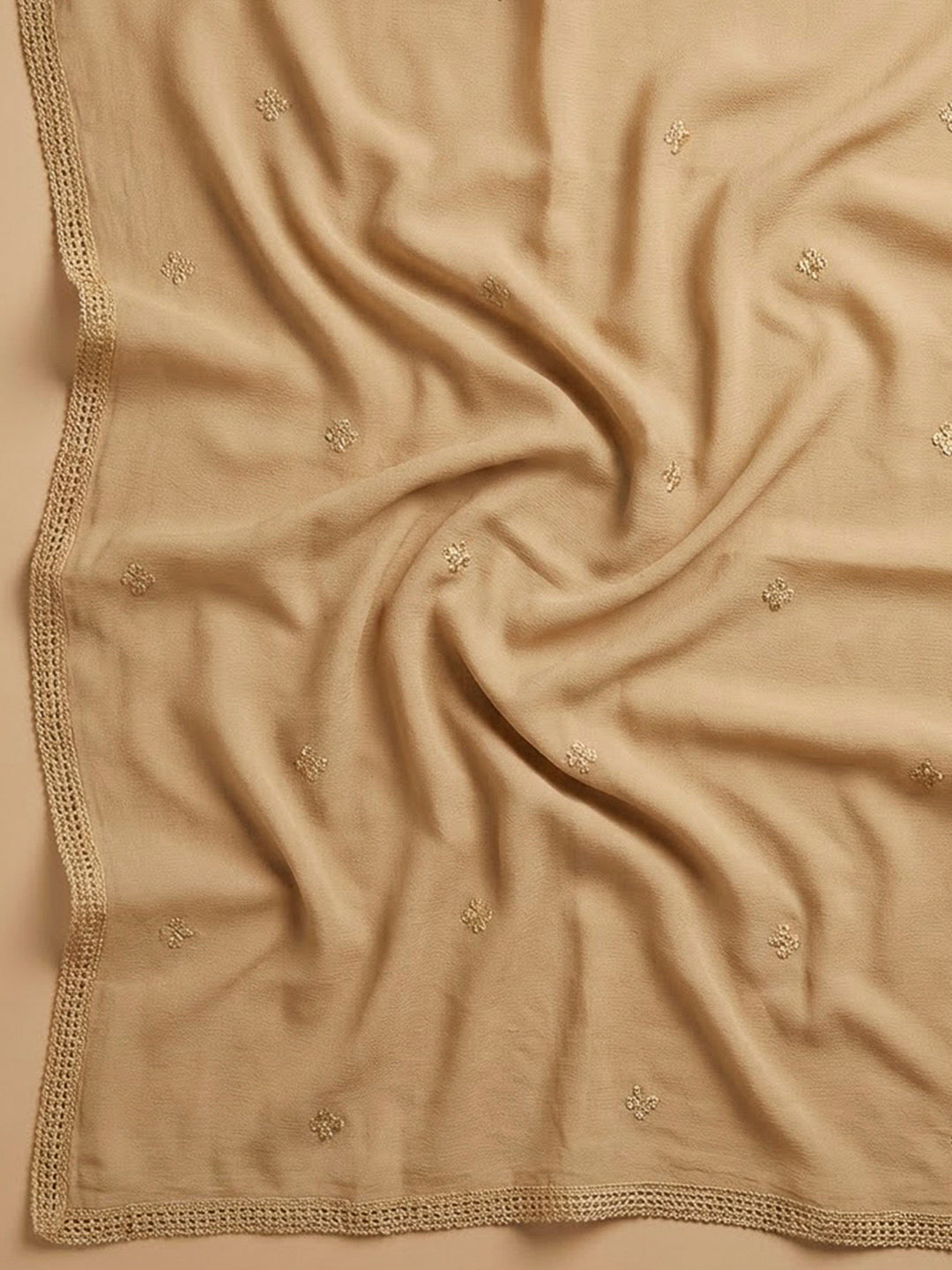 Beige Cotton Blend Embroidered Unstitched Dress Material