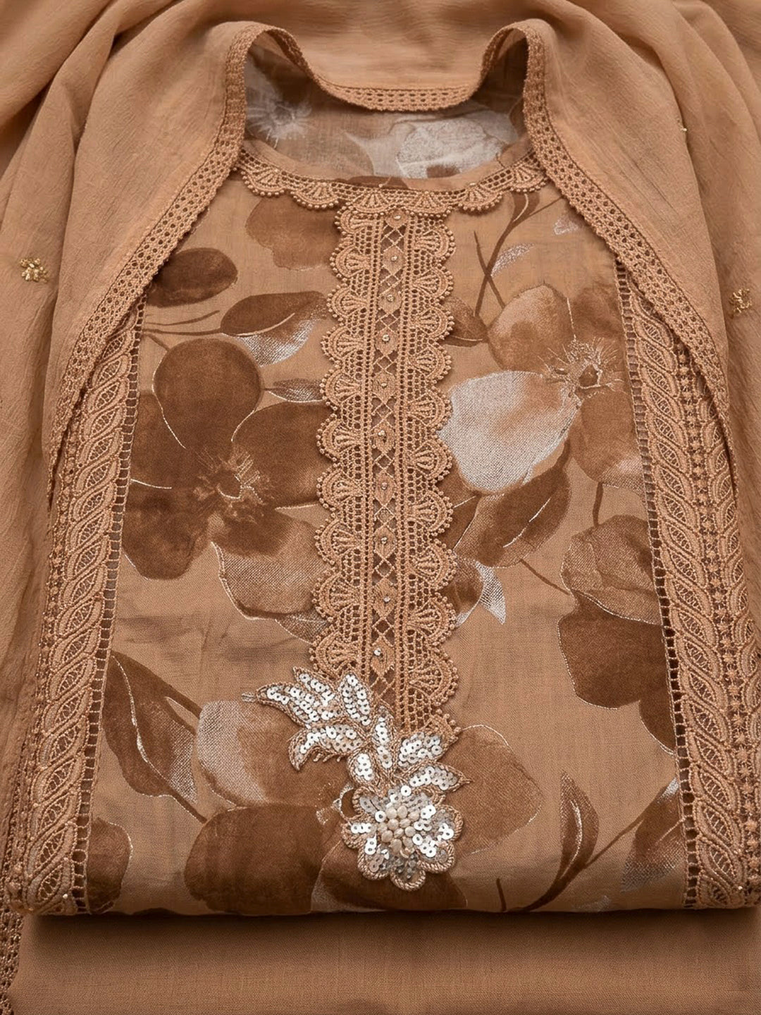 Rust Cotton Blend Embroidered Unstitched Dress Material
