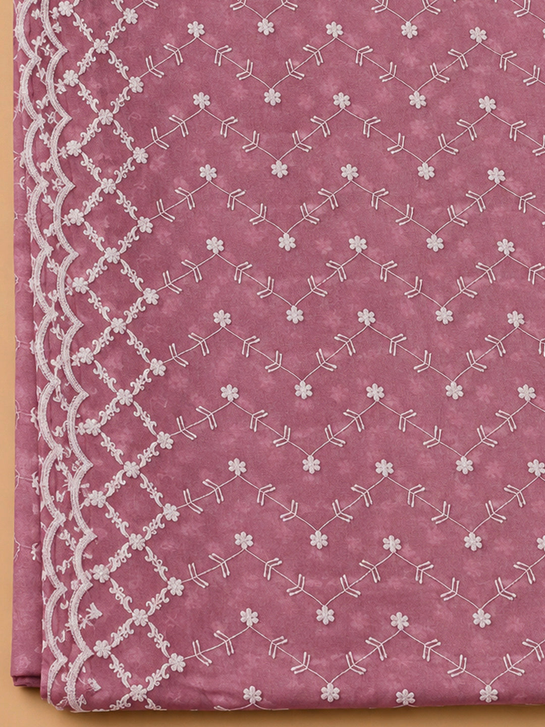 Onion Pink Cotton Blend Embroidered Unstitched Dress Material