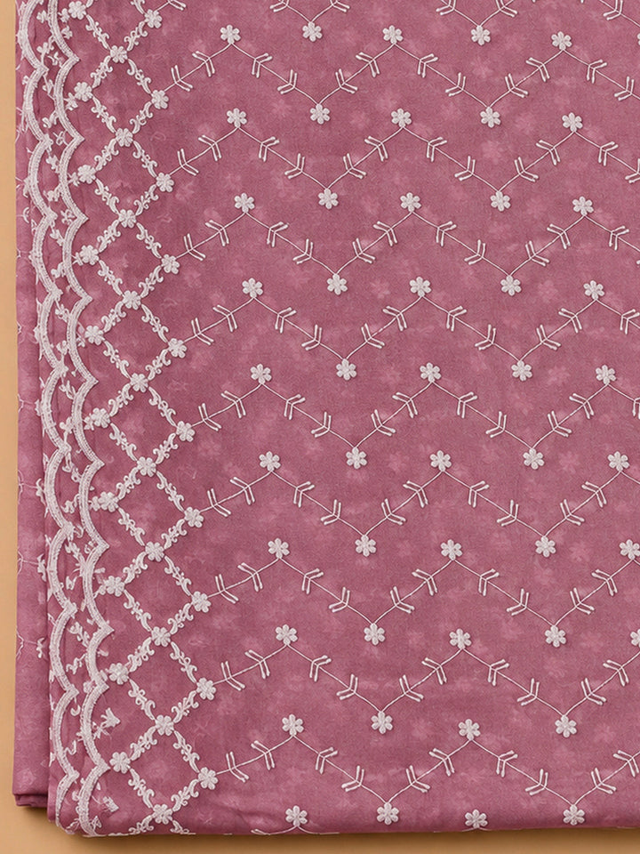 Onion Pink Cotton Blend Embroidered Unstitched Dress Material