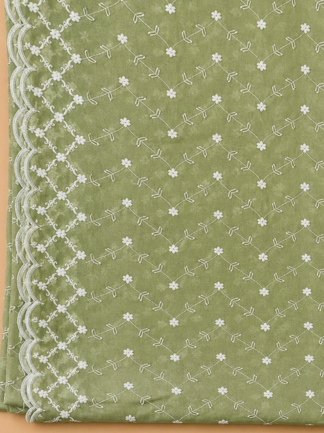 Pista Green Cotton Blend Embroidered Unstitched Dress Material