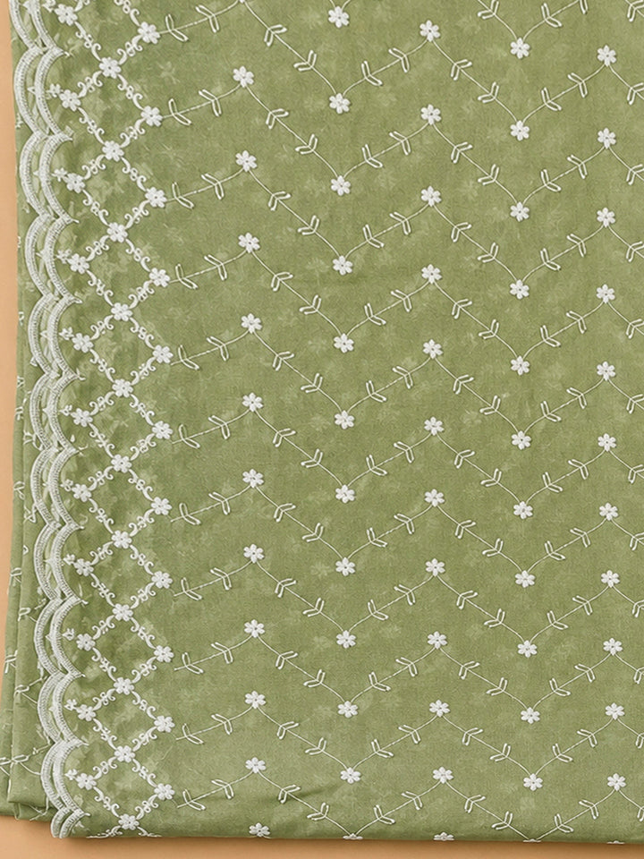 Pista Green Cotton Blend Embroidered Unstitched Dress Material