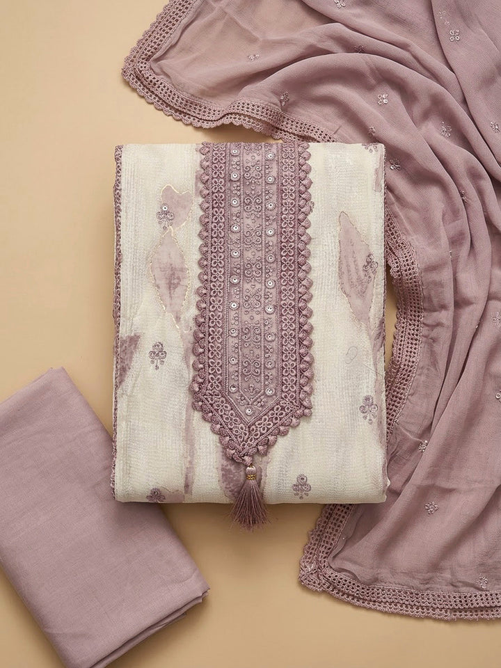 Onion Pink Cotton Blend Embroidered Unstitched Dress Material