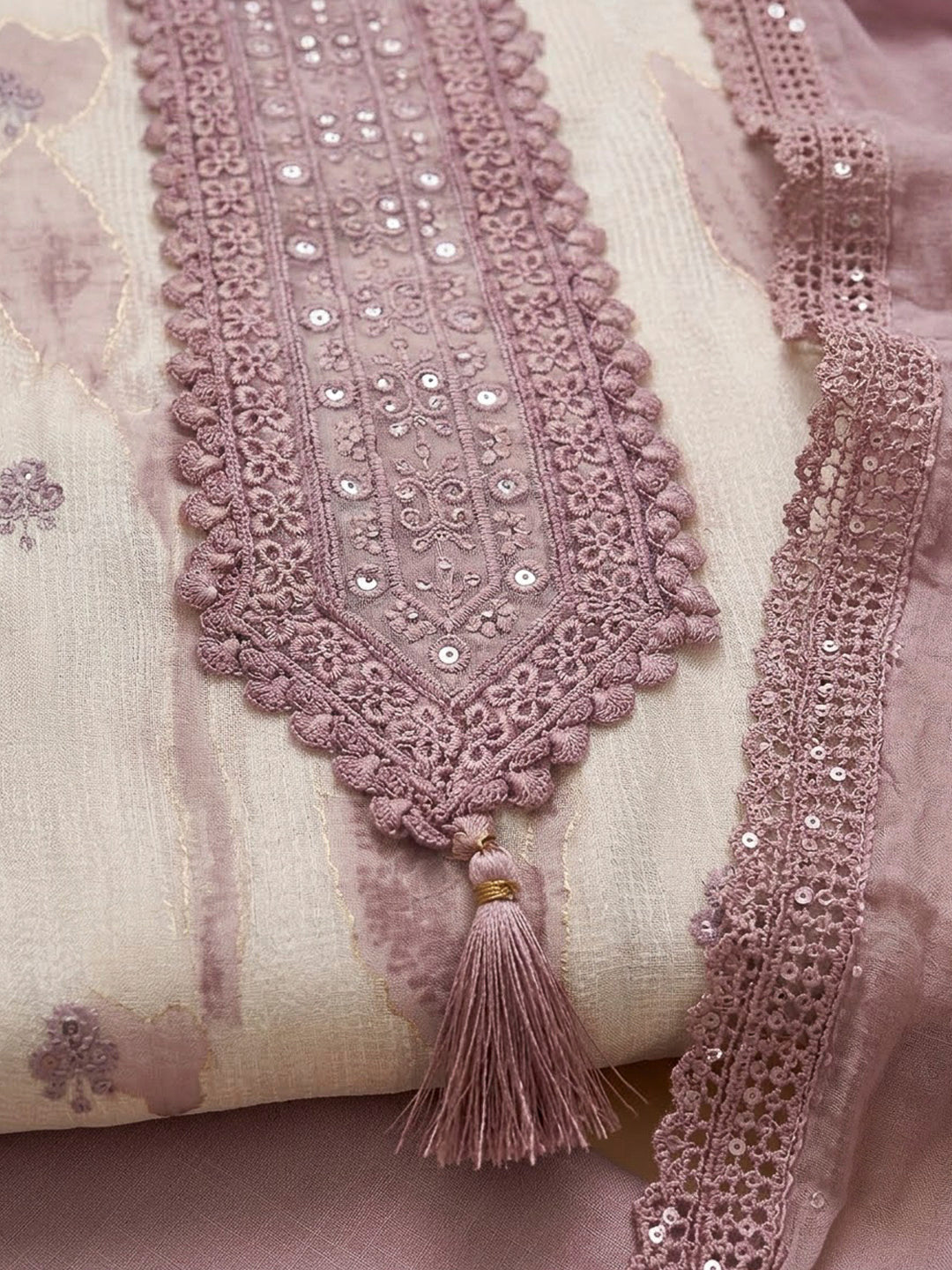 Onion Pink Cotton Blend Embroidered Unstitched Dress Material