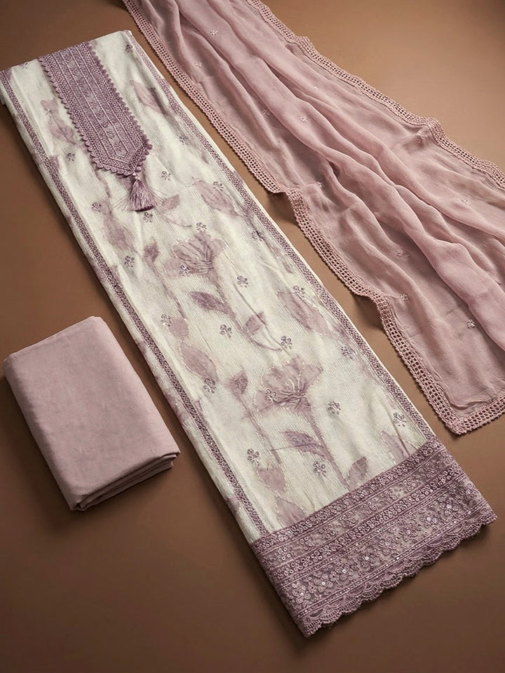 Onion Pink Cotton Blend Embroidered Unstitched Dress Material