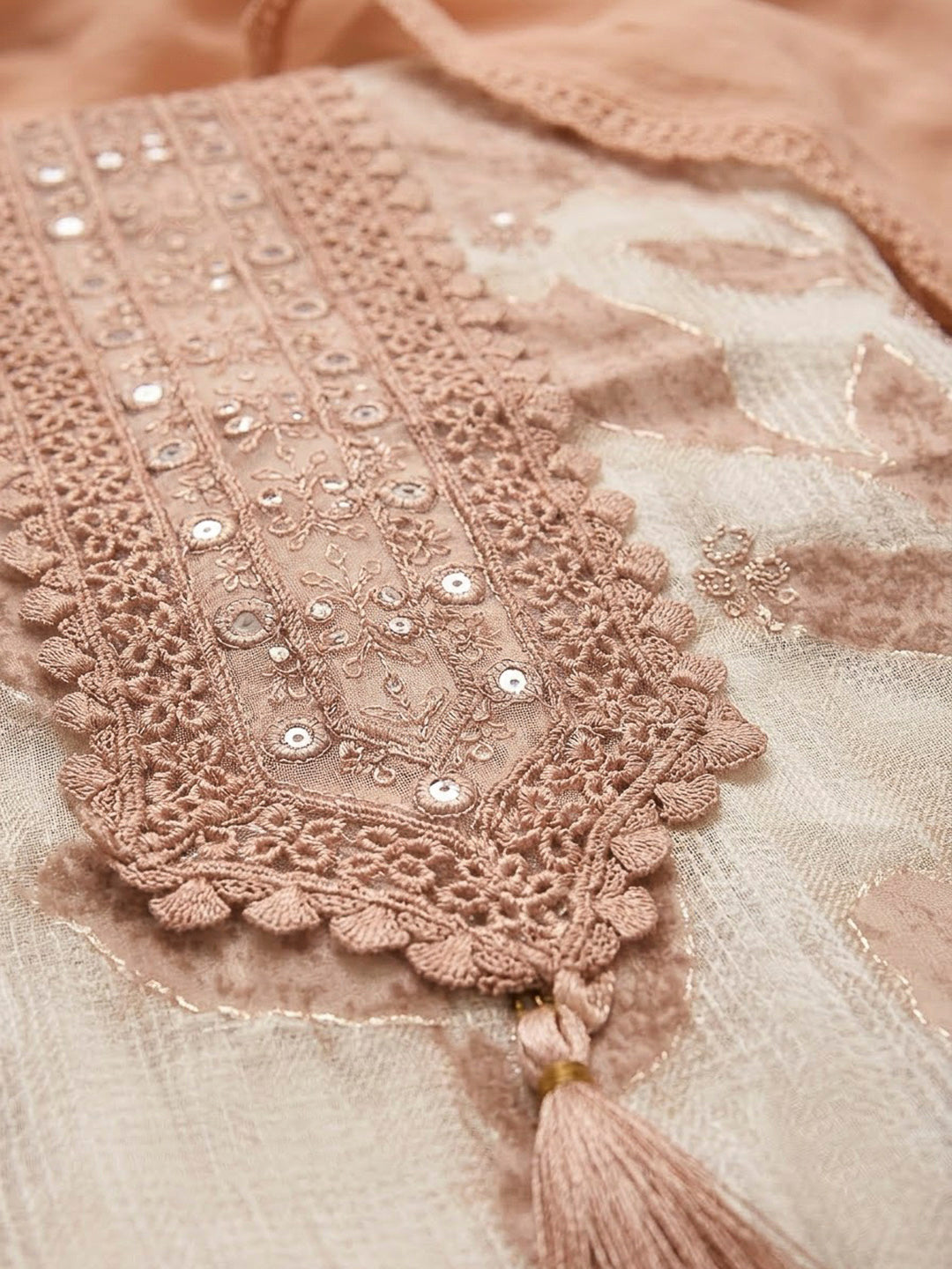 Peach Cotton Blend Embroidered Unstitched Dress Material