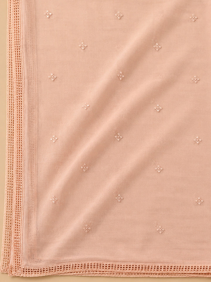 Peach Cotton Blend Embroidered Unstitched Dress Material