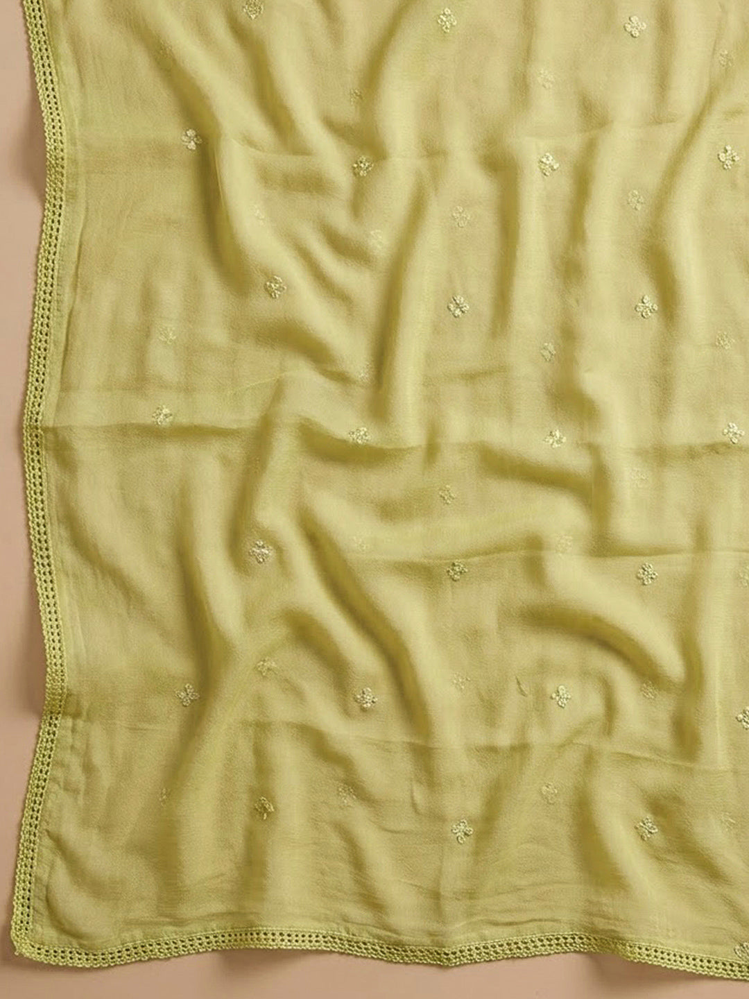 Pista Green Cotton Blend Embroidered Unstitched Dress Material