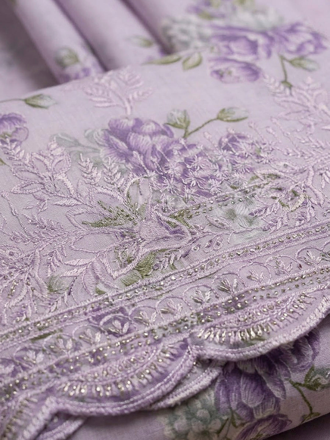 Lavender Cotton Blend Printed Unstitched Dress Material