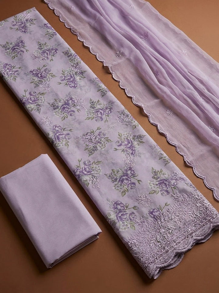 Lavender Cotton Blend Printed Unstitched Dress Material
