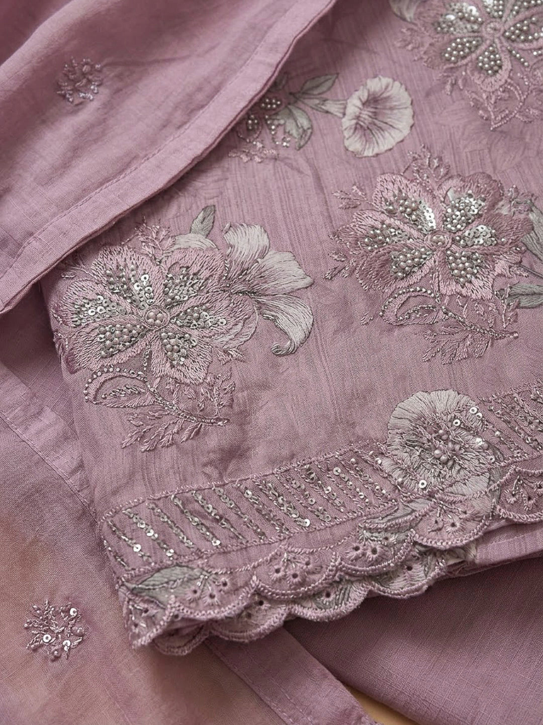 Onion Pink Cotton Blend Printed Unstitched Dress Material