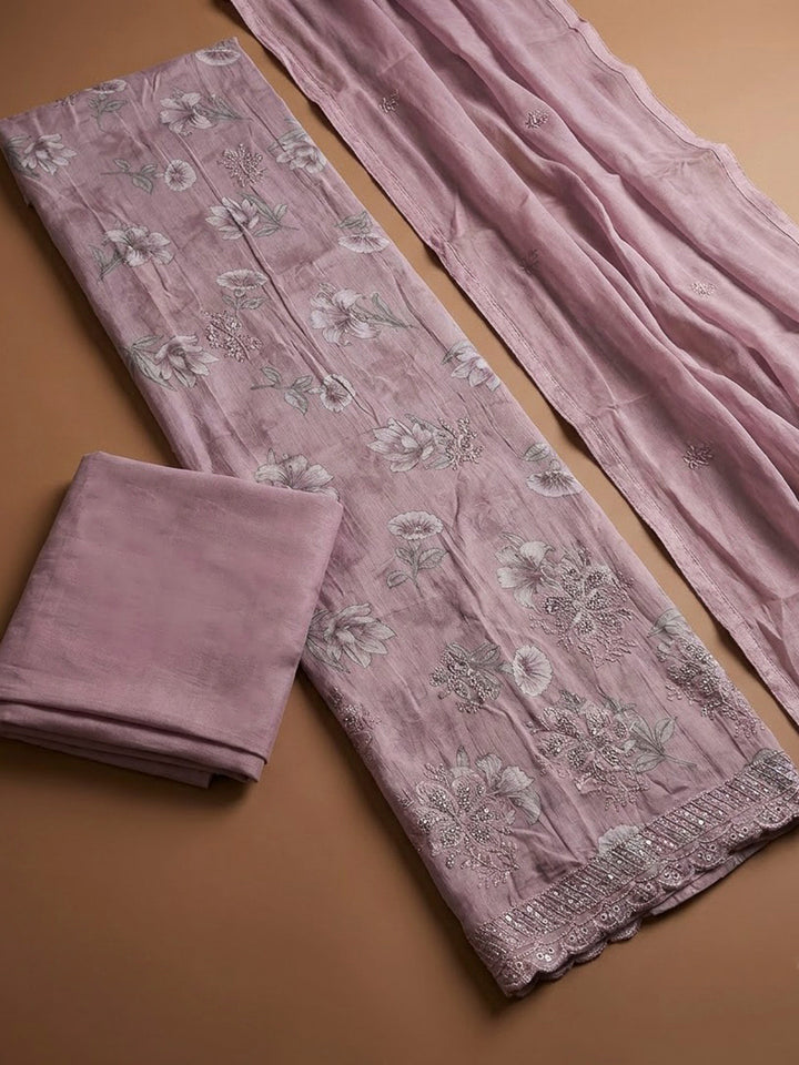 Onion Pink Cotton Blend Printed Unstitched Dress Material