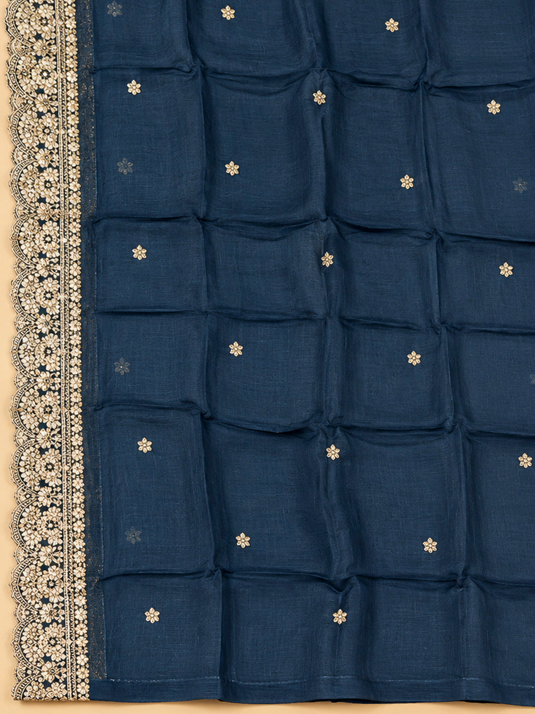 Blue Cotton Blend Printed Unstitched Dress Material