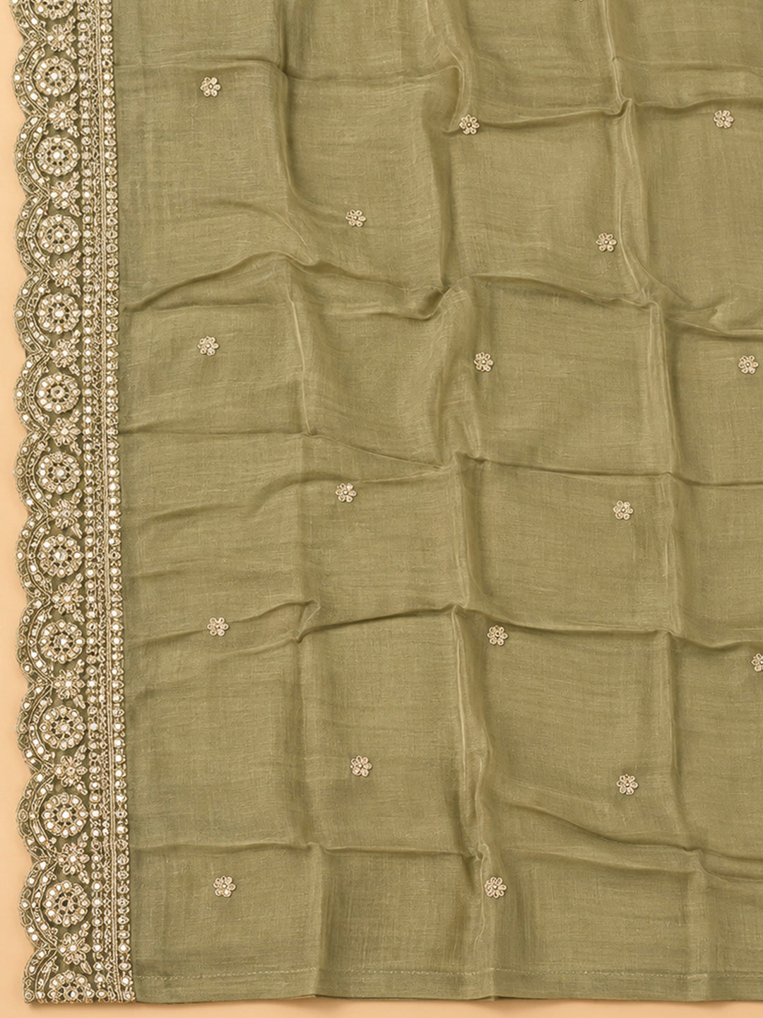 Green Cotton Blend Printed Unstitched Dress Material