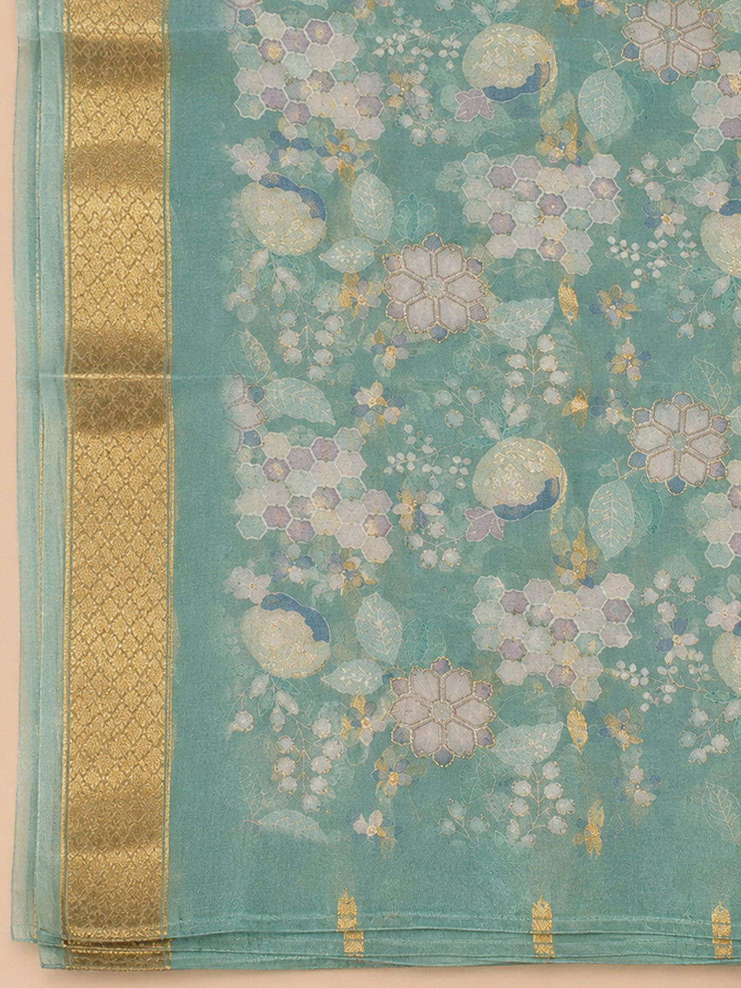 Blue Organza Embroidered Unstitched Dress Material