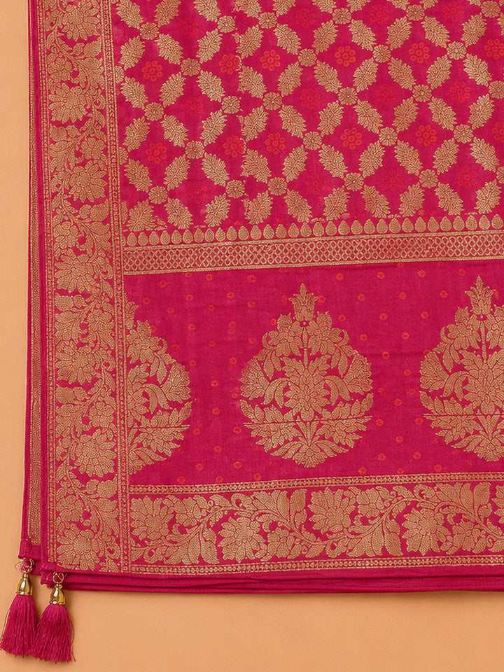 Peach Chanderi Embroidered Unstitched Dress Material