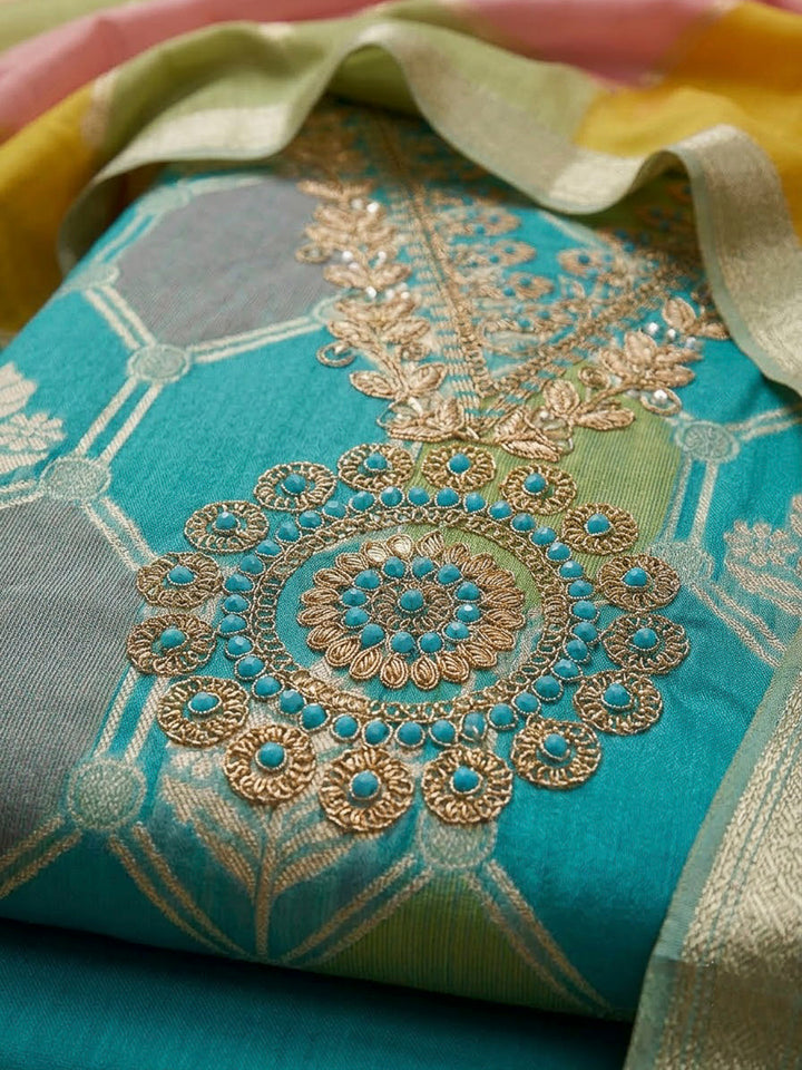 Firozee Chanderi Embroidered Unstitched Dress Material
