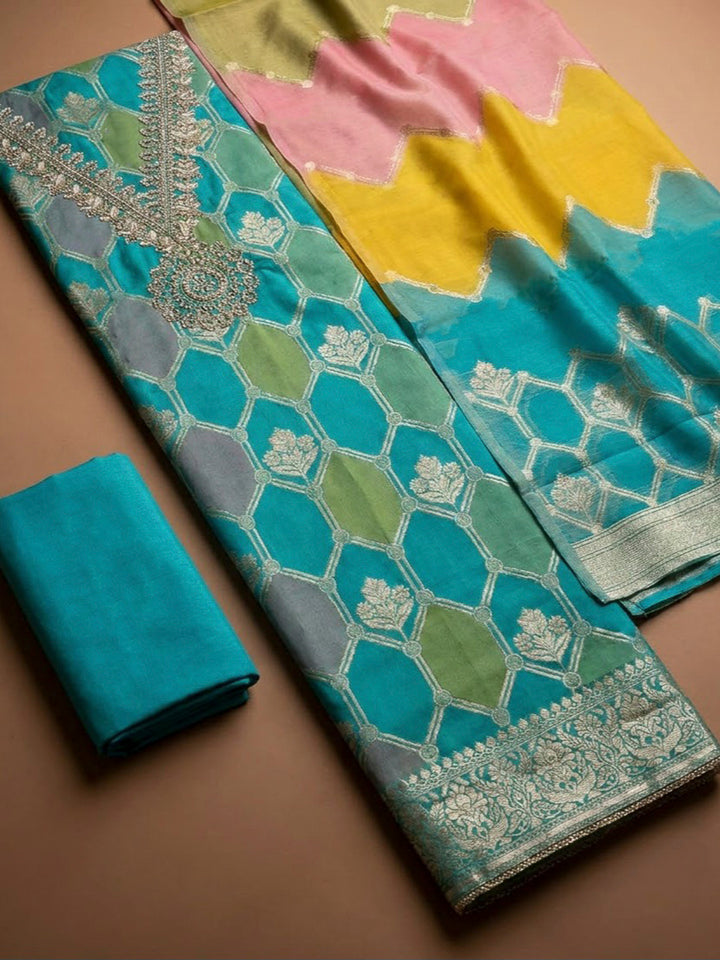 Firozee Chanderi Embroidered Unstitched Dress Material