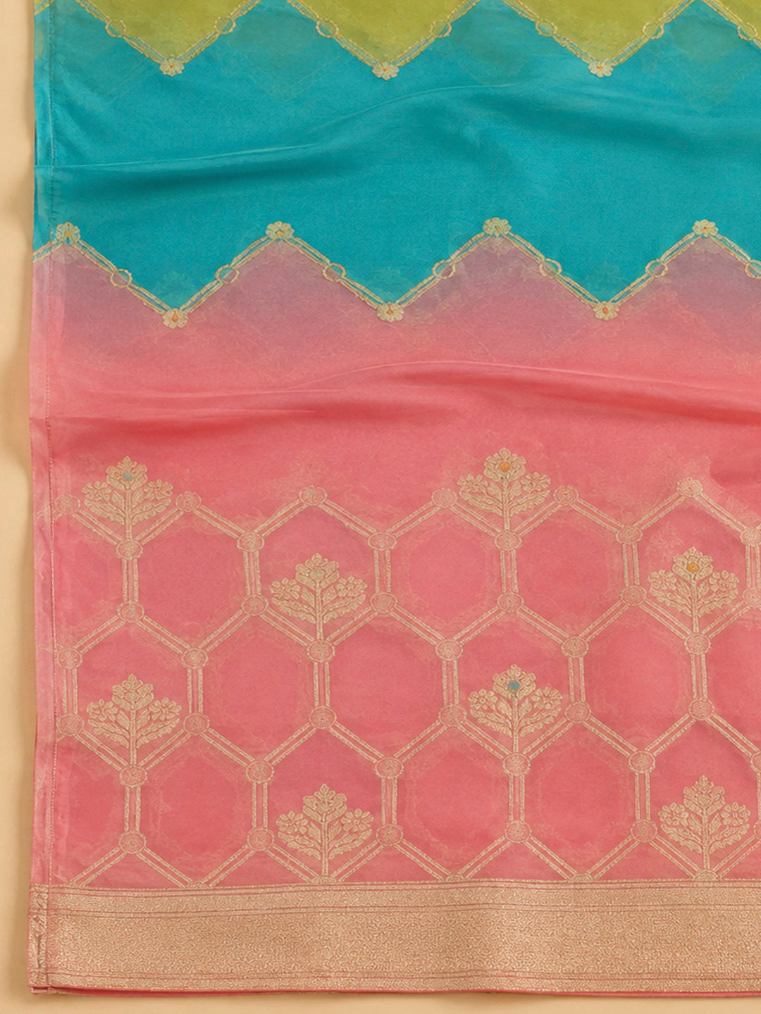 Peach Chanderi Embroidered Unstitched Dress Material
