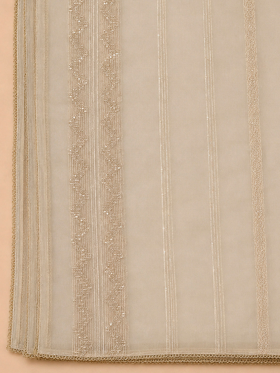 Cream Chanderi Embroidered Unstitched Dress Material