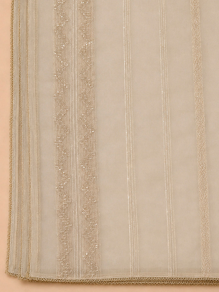 Cream Chanderi Embroidered Unstitched Dress Material