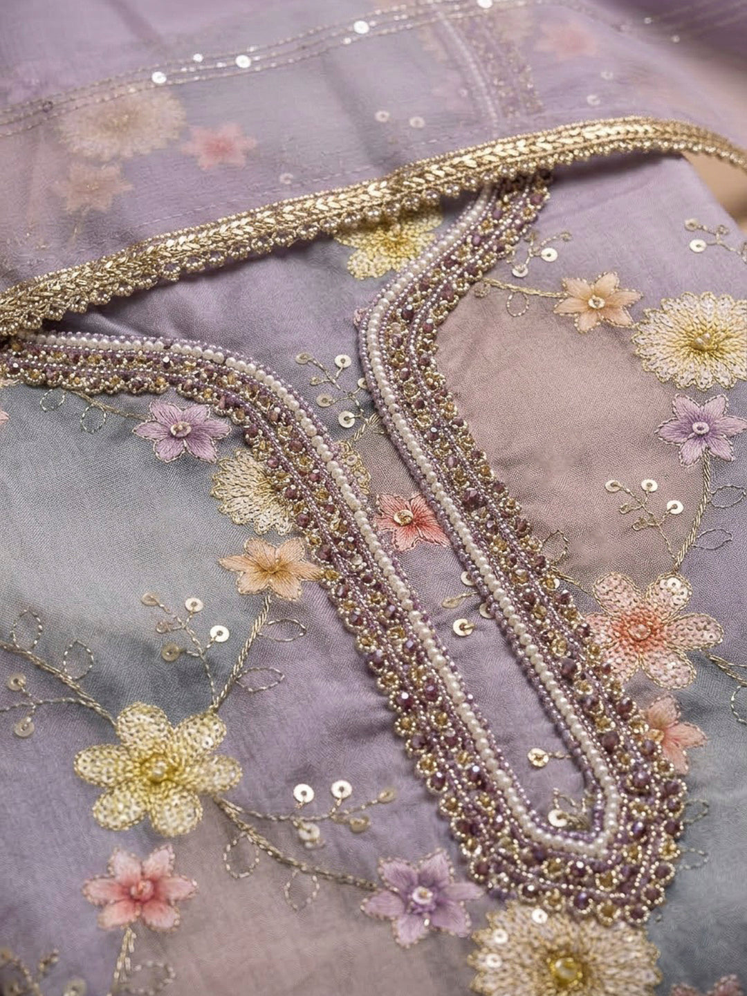 Purple Chanderi Embroidered Unstitched Dress Material