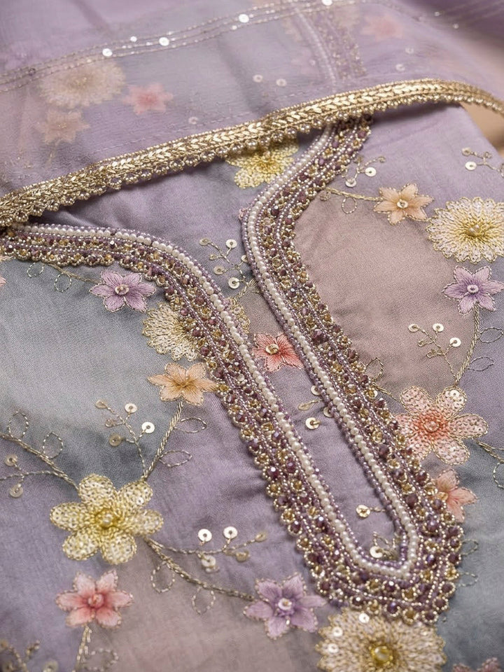 Purple Chanderi Embroidered Unstitched Dress Material