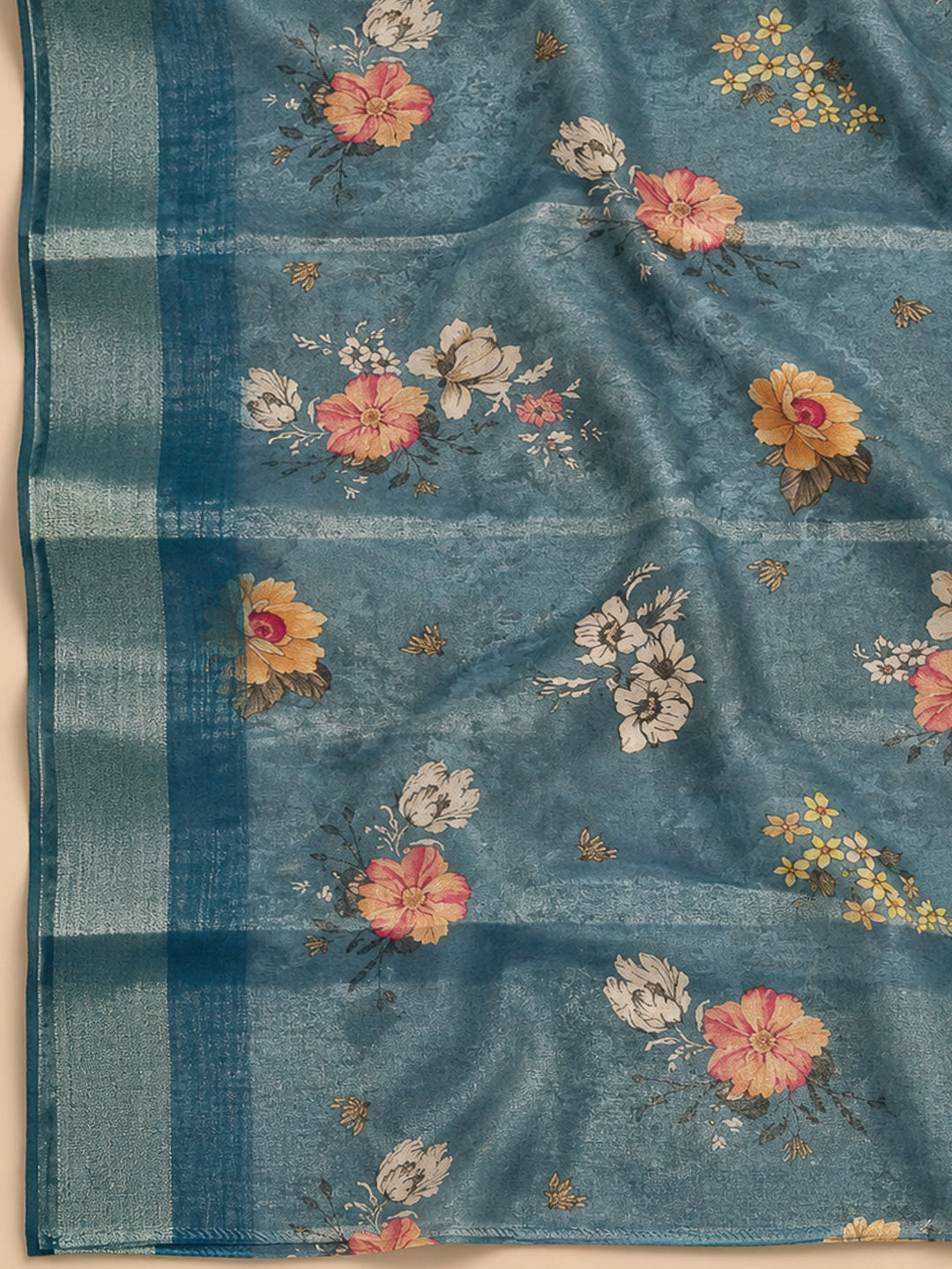 Blue Tissue Embroidered Unstitched Dress Material