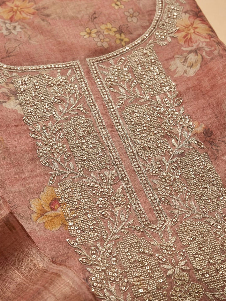 Onion Pink Tissue Embroidered Unstitched Dress Material