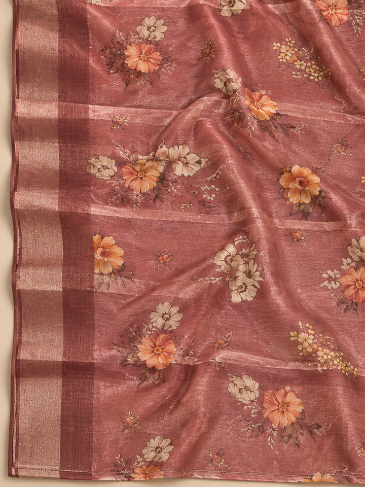 Onion Pink Tissue Embroidered Unstitched Dress Material