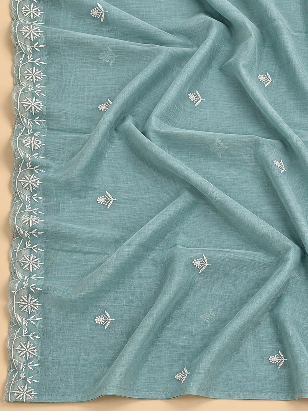 Blue Lt Chanderi Embroidered Unstitched Dress Material