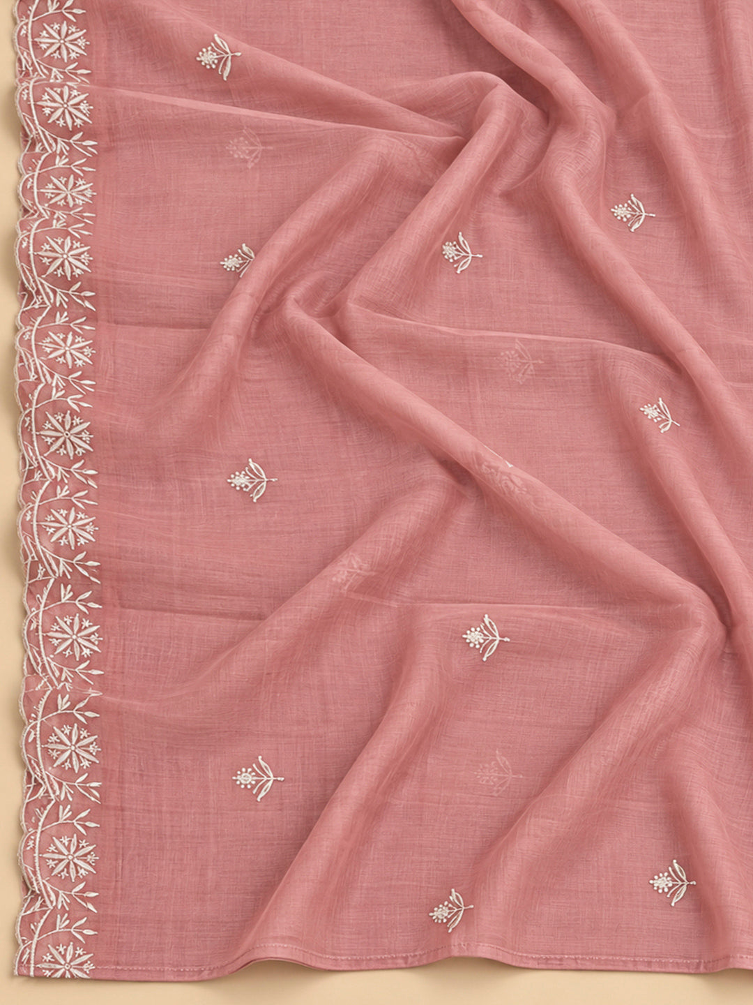 Peach Chanderi Embroidered Unstitched Dress Material
