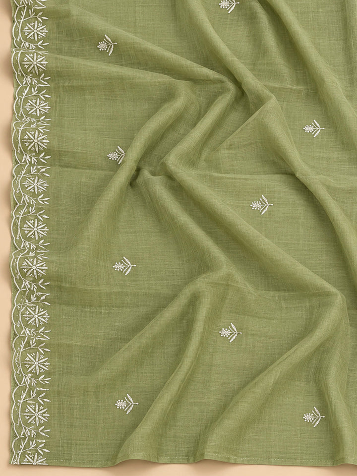 Pista Green Chanderi Embroidered Unstitched Dress Material