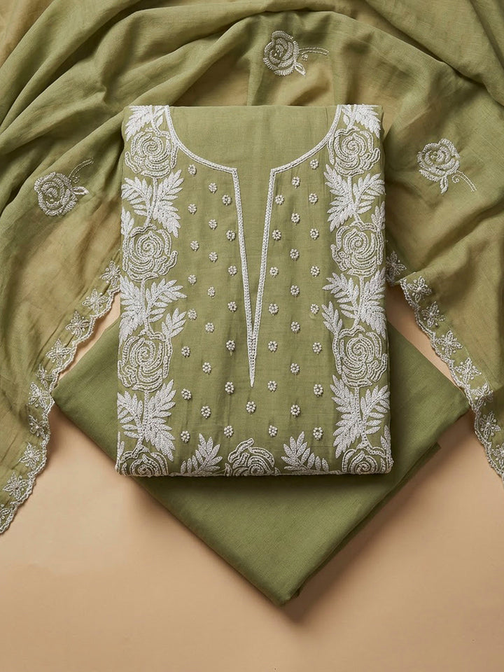 Mehndi Chanderi Embroidered Unstitched Dress Material