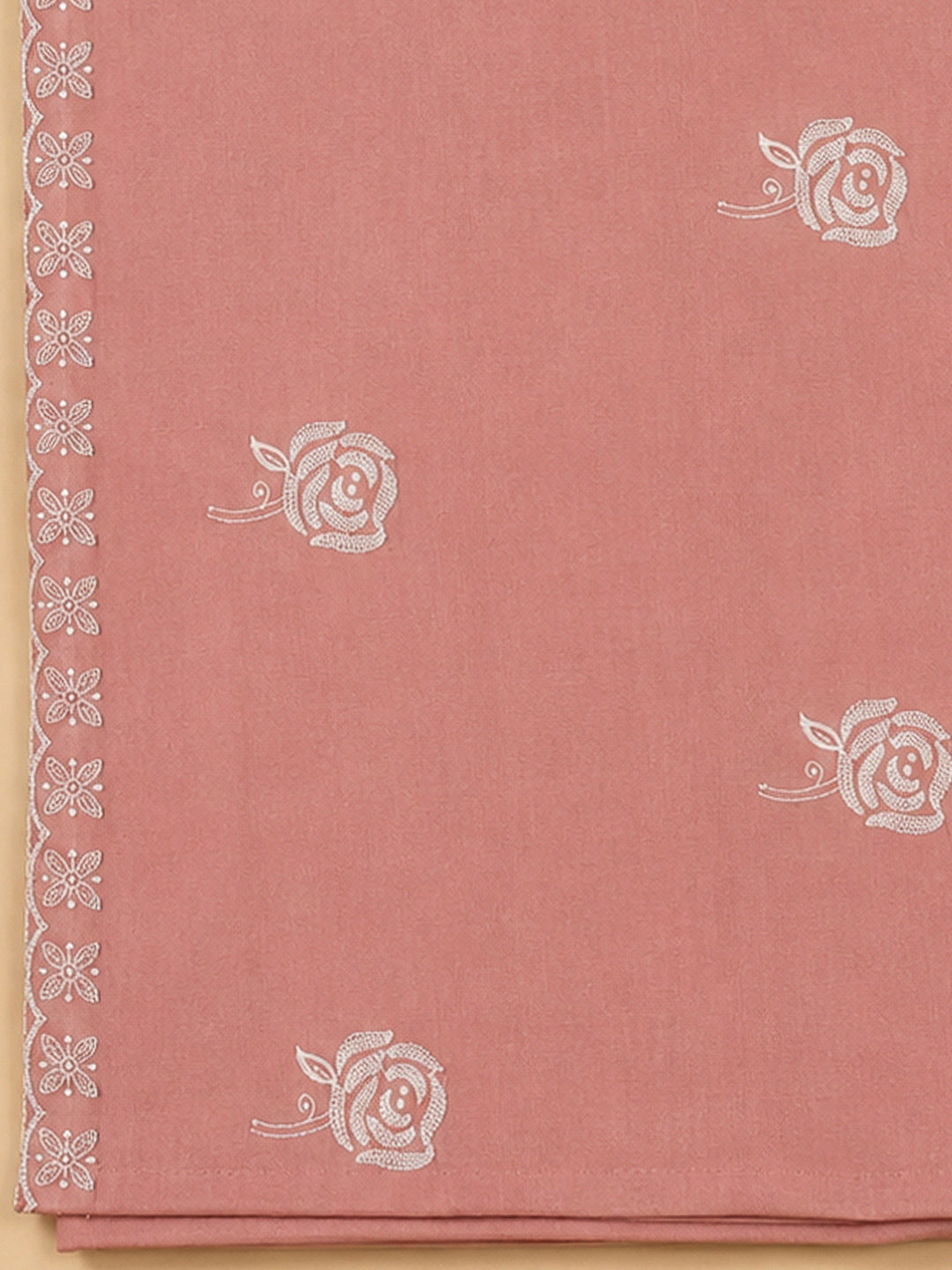 Peach Chanderi Embroidered Unstitched Dress Material