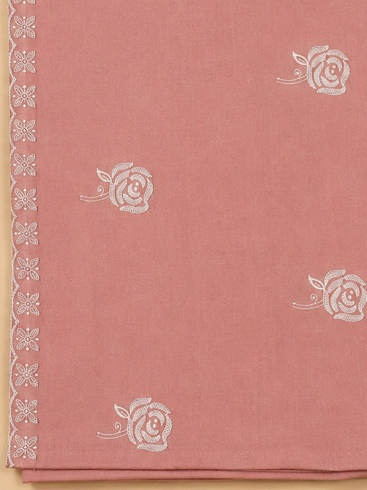 Peach Chanderi Embroidered Unstitched Dress Material