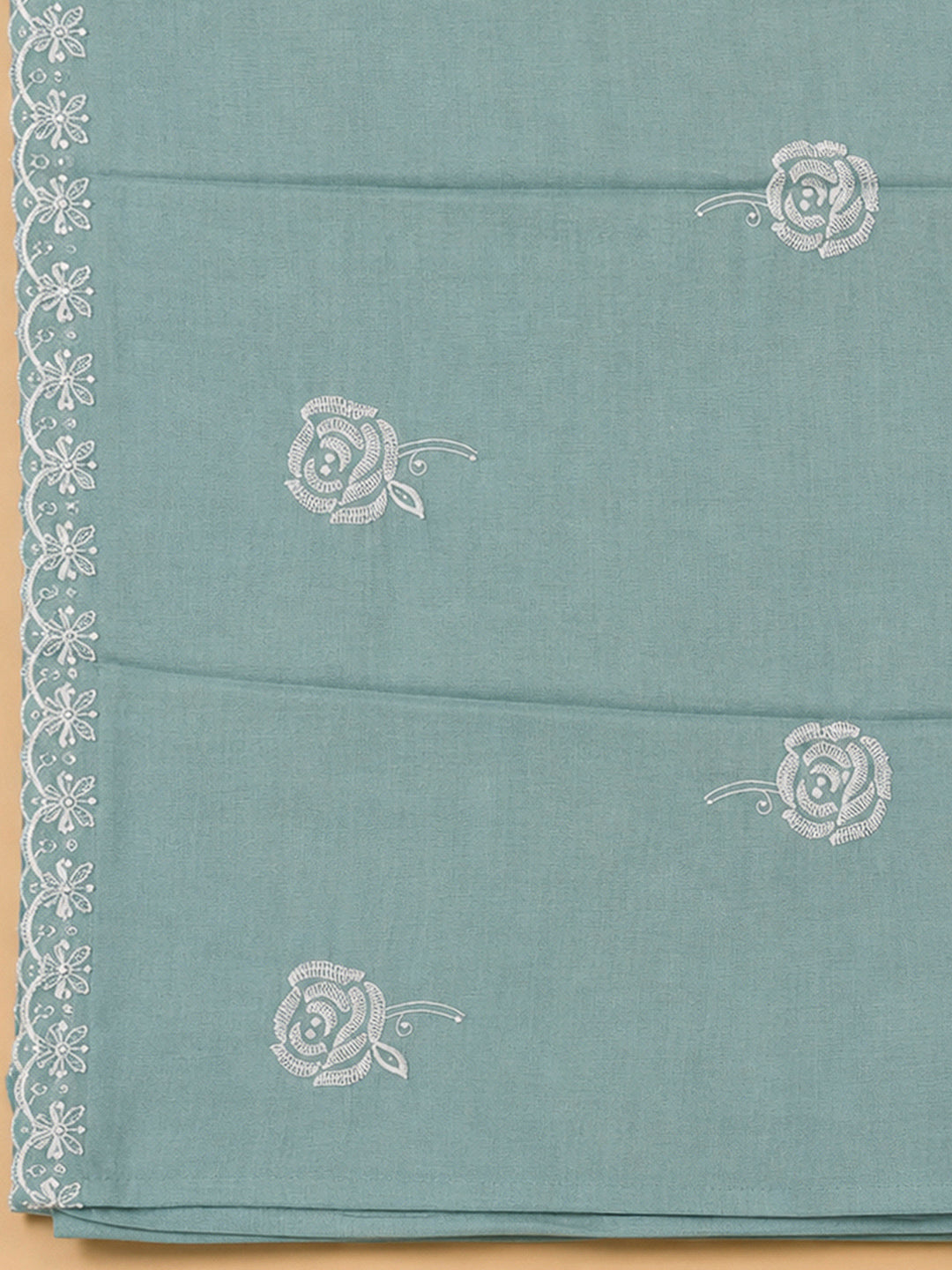 Sky Blue Chanderi Embroidered Unstitched Dress Material