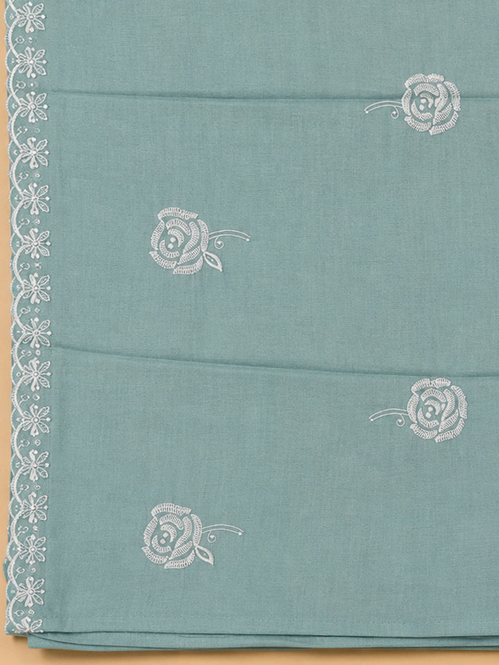 Sky Blue Chanderi Embroidered Unstitched Dress Material