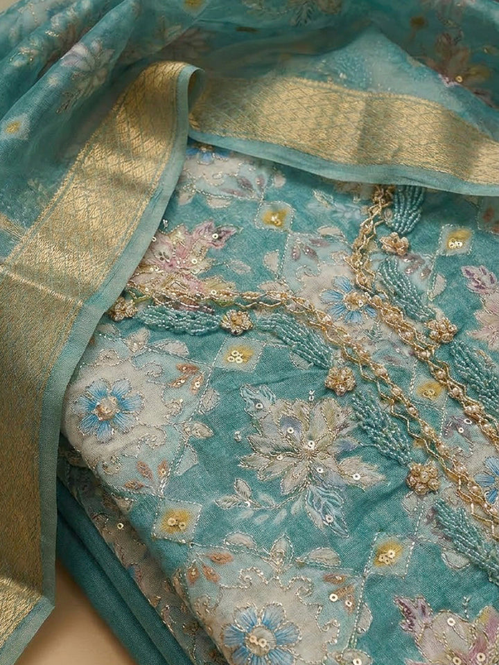 Firozee Organza Embroidered Unstitched Dress Material